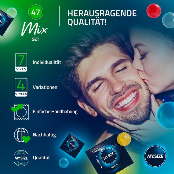 My.Size Mix Kondome Größe 1, 47 mm, Vorteilspackung, | 20 Stück | Condome in 4 aufregenDen Sorten, mit Aroma, Farbe, Genoppt & Classic