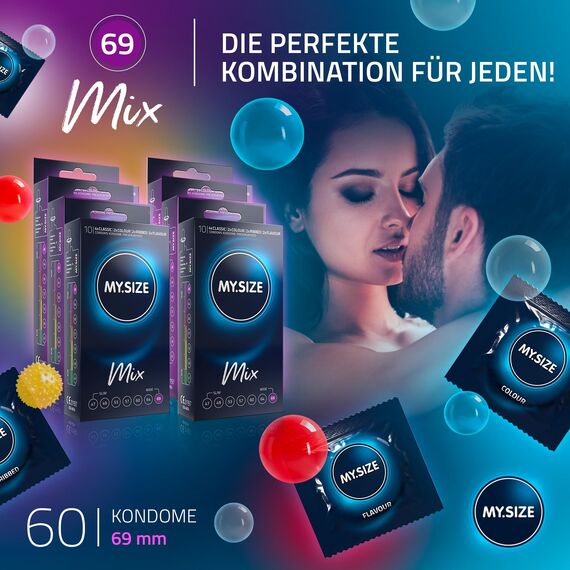 My.Size Mix Kondome Größe 7, 69 mm, Vorteilspackung, | 60 Stück | Condome in 4 aufregenDen Sorten, mit Aroma, Farbe, Genoppt & Classic I