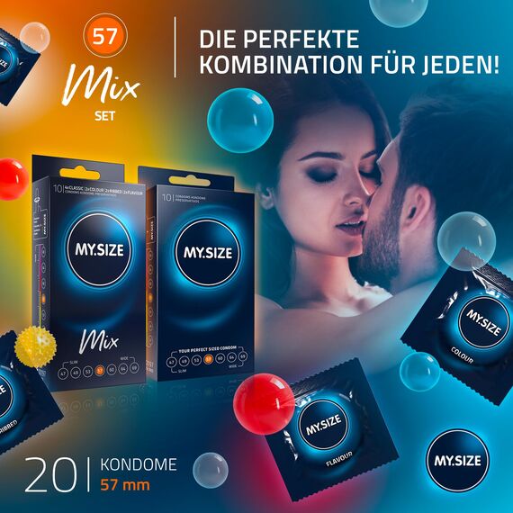 MY.SIZE Mix SET Größe 4, 57 mm: 10 Classic Kondome + 10 Kondome in 4 aufregenDen Sorten, mit Aroma, Farbe, Genoppt & Classic