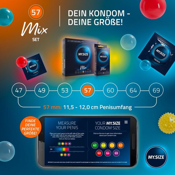 MY.SIZE Mix SET Größe 4, 57 mm: 10 Classic Kondome + 10 Kondome in 4 aufregenDen Sorten, mit Aroma, Farbe, Genoppt & Classic