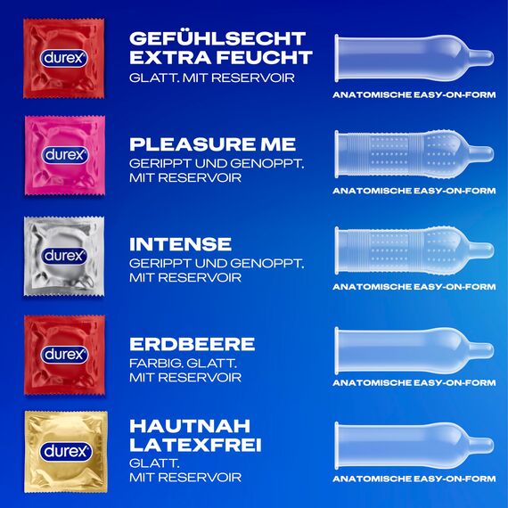 Durex Love Mix Kondome-Mischung – Vielseitige Mixpackung mit 5 verschiedenen Kondom-Sorten zum Ausprobieren – 40 Kondome (1er Pack)