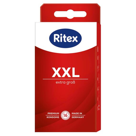 Ritex Kondome XXL – Extra große Kondome 16 Stück für mehr Komfort & intensives Empfinden, Kondom mit extra viel Gleitfilm – Vegan, dermatologisch getestet, Made in Germany