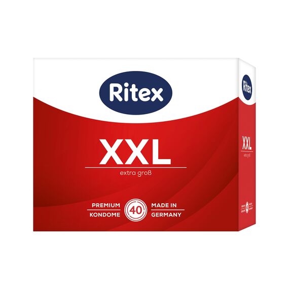 Ritex Kondome XXL – Extra große Kondome 40 Stück für mehr Komfort & intensives Empfinden, Kondom mit extra viel Gleitfilm – vegan, dermatologisch getestet, Made in Germany