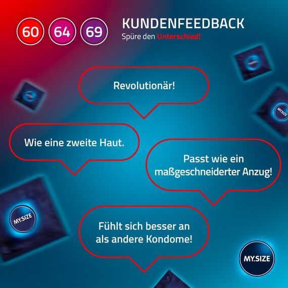 MY.SIZE Kondome, 3er Probierset (je 3x 60, 64, 69 mm) 3x3 Stück extra dünn | gefühlsecht hauchzart | dünne 0,07mm Wandstärke | Vegan
