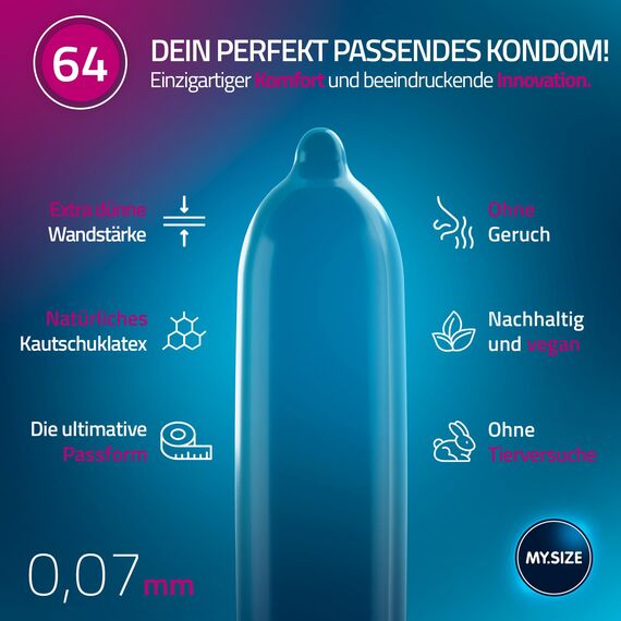 MY.SIZE Classic Kondome 64 mm Breite | 20 Stück Packung | extra dünn | gefühlsecht hauchzart | dünne 0,07 mm Wandstärke