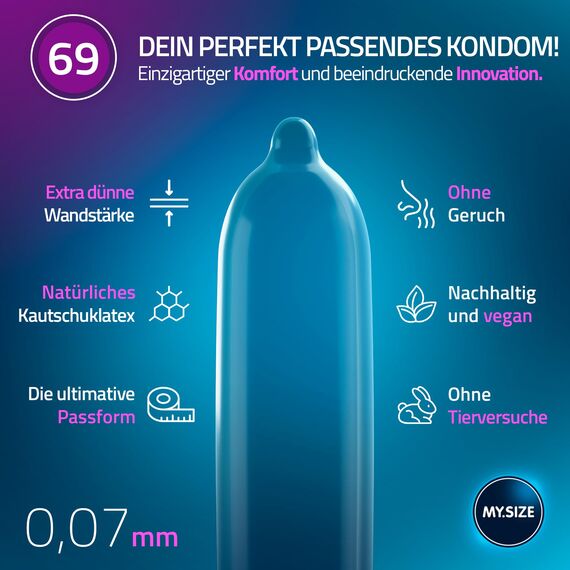 MY.SIZE Classic Kondome 69 mm breit | 20 Stück | extra dünnes | weiche und weiche Kondome | 0,07 mm dünne Wand