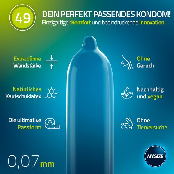 MY.SIZE Classic Kondome 49 mm breit | 20 Stück | extra dünn | weiche und weiche Kondome | 0,07 mm dünne Wand