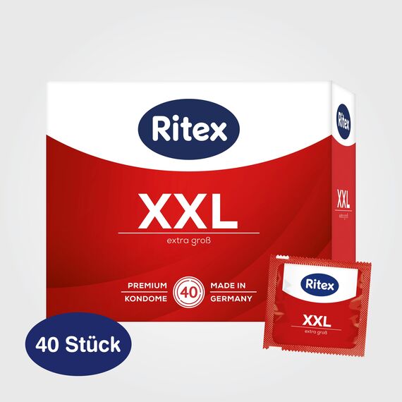 Ritex Kondome XXL – Extra große Kondome 40 Stück für mehr Komfort & intensives Empfinden, Kondom mit extra viel Gleitfilm – vegan, dermatologisch getestet, Made in Germany