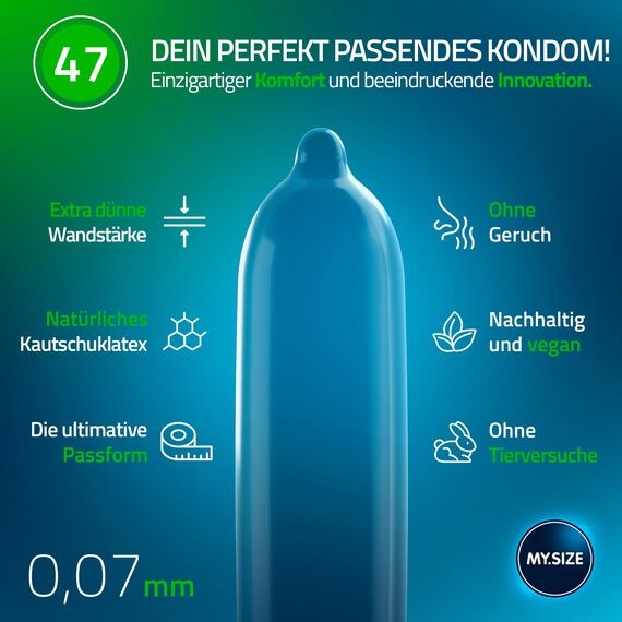 MY.SIZE Classic Kondome Größe 1 | 47 mm Breite | 36 Stück Großpackung | extra dünn | gefühlsecht hauchzart | 0,07 mm Wandstärke