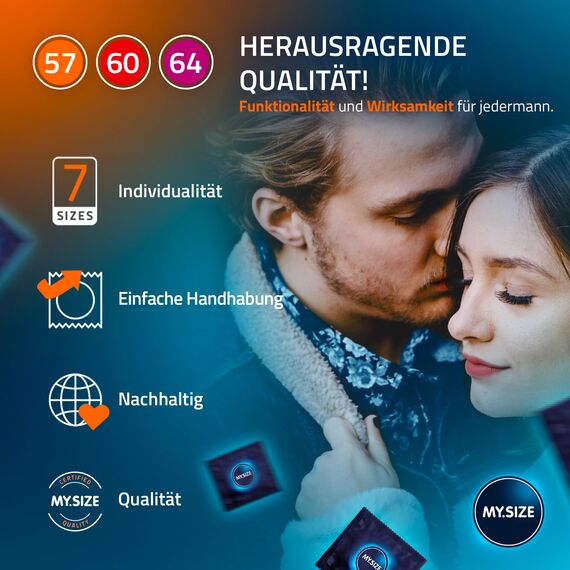 MY.SIZE Kondome - 3 x 10er set 57, 60, 64 mm 3x10 Stück extra dünn | mit Natürlichem Hautgefühl | Wandstärke von 0,07 mm