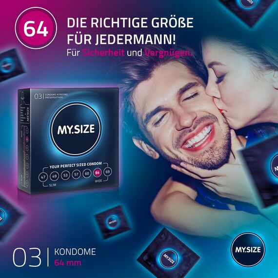 MY.SIZE Classic Kondome Größe 6 | 64 mm Breite | 3 Stück Probierpackung | extra dünn | gefühlsecht hauchzart | dünne 0,07 mm Wandstärke