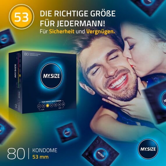 MY.SIZE Classic Kondome Größe 3 | 53 mm Breite | 80 Stück Megapackung | extra dünn | gefühlsecht hauchzart | dünne 0,07 mm Wandstärke