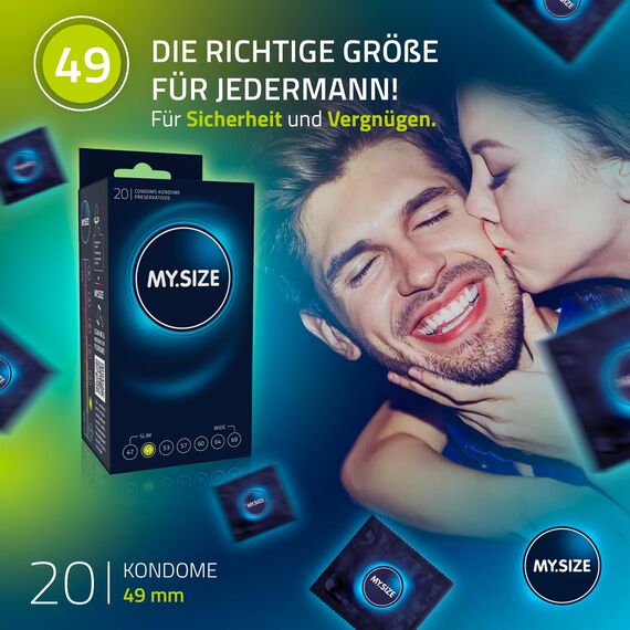 MY.SIZE Classic Kondome 49 mm breit | 20 Stück | extra dünn | weiche und weiche Kondome | 0,07 mm dünne Wand