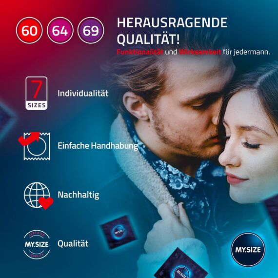 MY.SIZE Kondome, 3er Probierset (je 3x 60, 64, 69 mm) 3x3 Stück extra dünn | gefühlsecht hauchzart | dünne 0,07mm Wandstärke | Vegan