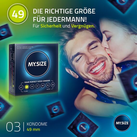 MY.SIZE Classic Kondome Größe 2 | 49 mm Breite | 3 Stück Probierpackung | extra dünn | gefühlsecht hauchzart | dünne 0,07 mm Wandstärke