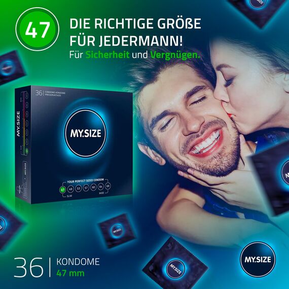 MY.SIZE Classic Kondome Größe 1 | 47 mm Breite | 36 Stück Großpackung | extra dünn | gefühlsecht hauchzart | 0,07 mm Wandstärke