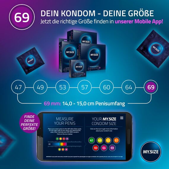 MY.SIZE Classic Kondome 69 mm breit | 20 Stück | extra dünnes | weiche und weiche Kondome | 0,07 mm dünne Wand