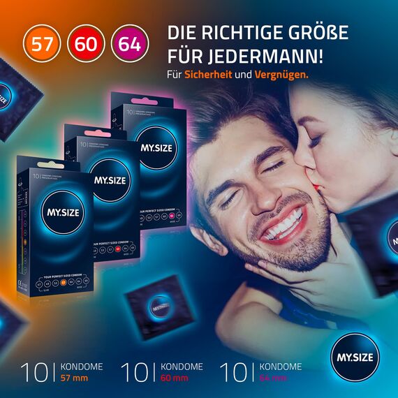 MY.SIZE Kondome - 3 x 10er set 57, 60, 64 mm 3x10 Stück extra dünn | mit Natürlichem Hautgefühl | Wandstärke von 0,07 mm