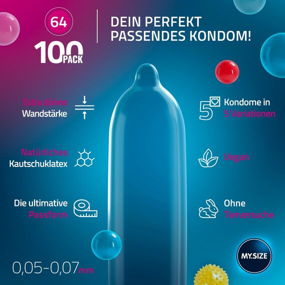 MY.SIZE 100 Kondome 64 mm Megaset Classic + Mix + Pro | Größe 6 | 100 Stück Sparpackung | Premium Kondom extra dünn | gefühlsecht hauchzart | dünne Wandstärke