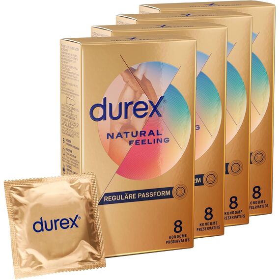 Durex Natural Feeling Kondome – Latexfreie Kondome aus Real-Feel-Material & mit anatomischer Easy-On-Form – 30er Pack (1 x 30 Stück)