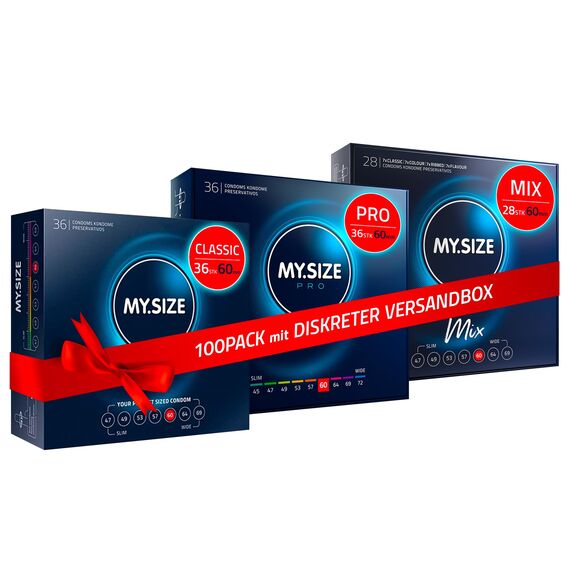 MY.SIZE 100 Kondome 60 mm Megaset Classic + Mix + Pro | Größe 5 | 100 Stück Sparpackung | Premium Kondom extra dünn | gefühlsecht hauchzart | dünne Wandstärke