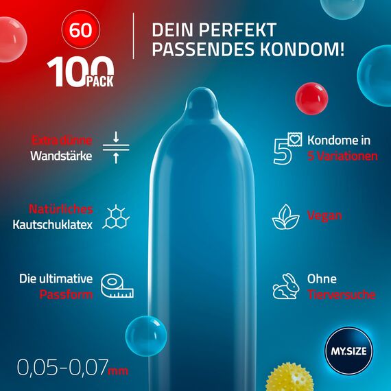 MY.SIZE 100 Kondome 60 mm Megaset Classic + Mix + Pro | Größe 5 | 100 Stück Sparpackung | Premium Kondom extra dünn | gefühlsecht hauchzart | dünne Wandstärke