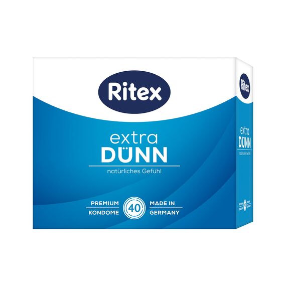 Ritex Kondome extra dünn – Kondome gefühlsecht extra dünn 40 Stück, hauchzart für ein natürliches Gefühl – Vegan, dermatologisch getestet, Made in Germany