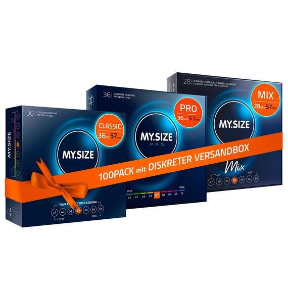 MY.SIZE 100 Kondome 57 mm Megaset Classic + Mix + Pro | Größe 4 | 100 Stück Sparpackung | Premium Kondom extra dünn | gefühlsecht hauchzart | dünne Wandstärke