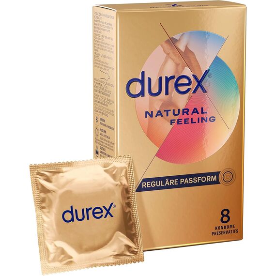 Durex Natural Feeling Kondome – Latexfreie Kondome aus Real-Feel-Material & mit anatomischer Easy-On-Form – 30er Pack (1 x 30 Stück)