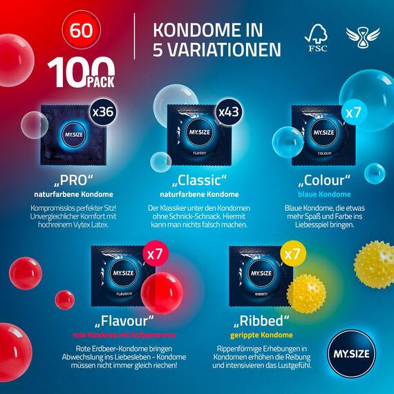 MY.SIZE 100 Kondome 60 mm Megaset Classic + Mix + Pro | Größe 5 | 100 Stück Sparpackung | Premium Kondom extra dünn | gefühlsecht hauchzart | dünne Wandstärke