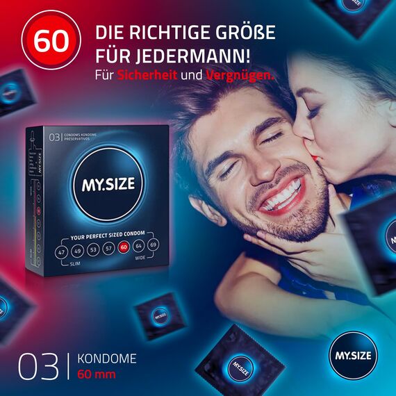 MY.SIZE Classic Kondome Größe 5 | 60 mm Breite | 3 Stück Probierpackung | Premium extra dünn | gefühlsecht hauchzart | dünne 0,07 mm Wandstärke