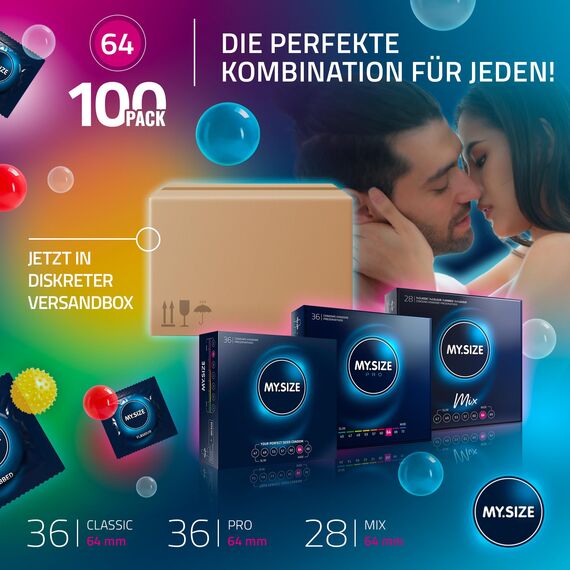 MY.SIZE 100 Kondome 64 mm Megaset Classic + Mix + Pro | Größe 6 | 100 Stück Sparpackung | Premium Kondom extra dünn | gefühlsecht hauchzart | dünne Wandstärke