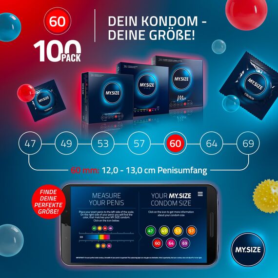 MY.SIZE 100 Kondome 60 mm Megaset Classic + Mix + Pro | Größe 5 | 100 Stück Sparpackung | Premium Kondom extra dünn | gefühlsecht hauchzart | dünne Wandstärke