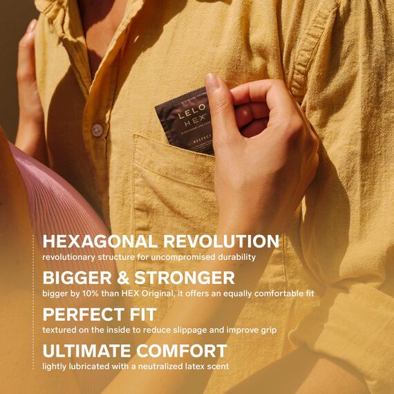 LELO HEX Respect XL, Extra Große Kondome mit Größerer Stärke, dünnes aber starkes Latexkondom, 58 mm im Durchmesser (12-Packung)
