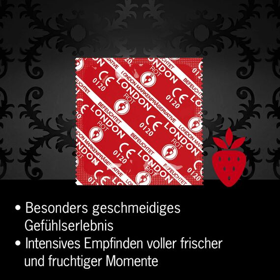 London Red Kondome – Rote Kondome mit Erdbeergeschmack & mit Silikongleitgel befeuchtet – 1000er Großpackung (1 x 1000 Stück)