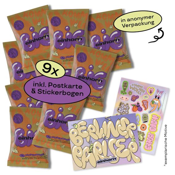 einhorn große Kondome I 63 Kondome BIG Geschenk Special I Super Tyrannosaurus I XL-Größe 57 mm I vegane, hormonfreie Verhütung, natürlicher Gleitfilm - nachhaltig und sicher