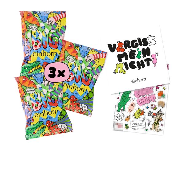 einhorn Kondome - 21 BIG Kondome Monatsration - XL-Größe 57 mm - vegane, hormonfreie Verhütung ohne Chemie - natürlicher Gleitfilm - nachhaltig und sicher