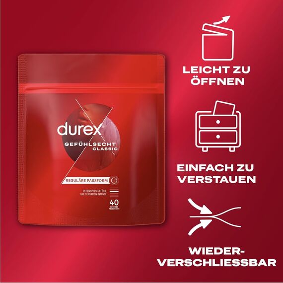 Durex Gefühlsecht Kondome – Hauchzarte Kondome für intensives Empfinden und innige Zweisamkeit – 100er Großpackung (1 x 100 Stück)