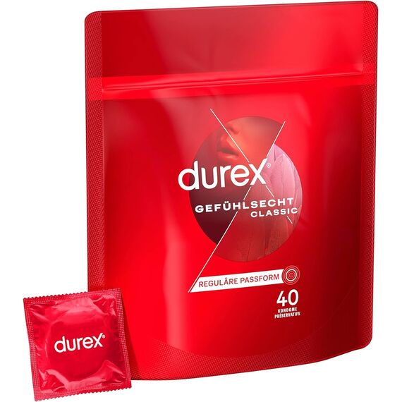 Durex Gefühlsecht Classic Kondome – Dünne Kondome mit anatomischer Easy-On-Form & mit Silikongleitgel befeuchtet – 80er Pack (2 x 40 Stück)