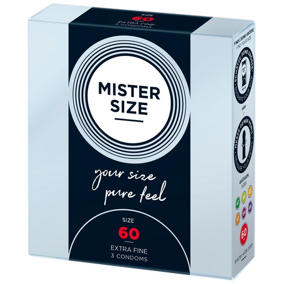 MISTER SIZE Kondome gefühlsecht hauchzart 60mm im 3er Pack/extra dünn, extra fein, extra feucht/aus 100% Naturkautschuk-Latex in deiner Größe L - XL/natural feeling 3er Packung