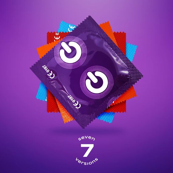 ON) Kondome Mix | 50 Stück Packung | Premium Kondome 7 verschiedene Sorten & Größen mit 54 mm Breite | 10x extra dünn, natur & genoppt | 5x extra stark, mit Erdbeer, Banane, Schoko Duft