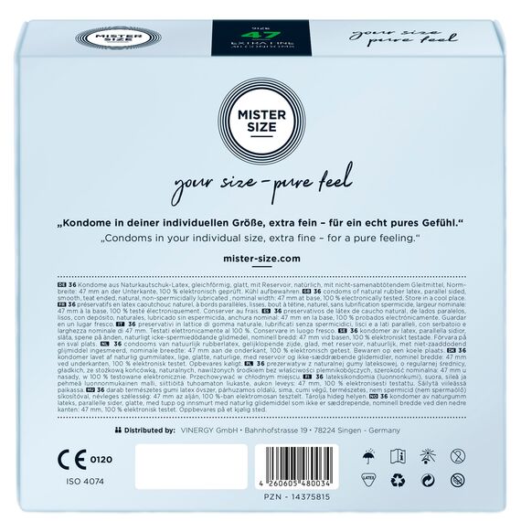 MISTER SIZE Kondome gefühlsecht hauchzart 47mm im 36er Pack/extra dünn, extra fein, extra feucht/aus 100% Naturkautschuk-Latex in deiner Größe XS - S/natural feeling 36er Packung