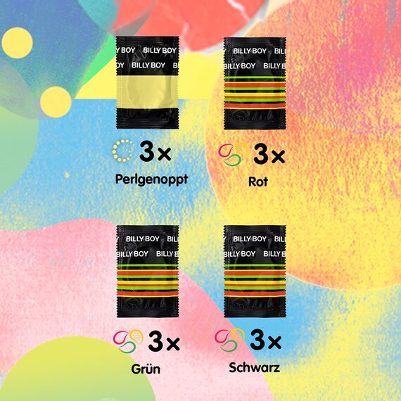 Billy Boy Kondome Mix-Sortiment Pack, Farbige und Perlgenoppte, 12er Stück