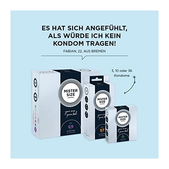 MISTER SIZE Kondome gefühlsecht hauchzart (47-49-53) 3x3 Probierset/extra dünn & extra fein/Kondom aus 100% Naturkautschuk-Latex in deiner Größe XS - S "schlankes Trio"