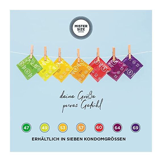 MISTER SIZE Kondome gefühlsecht hauchzart 53mm im 3er Pack/extra dünn, extra fein, extra feucht/aus 100% Naturkautschuk-Latex in deiner Größe XS - S/natural feeling 3er Packung