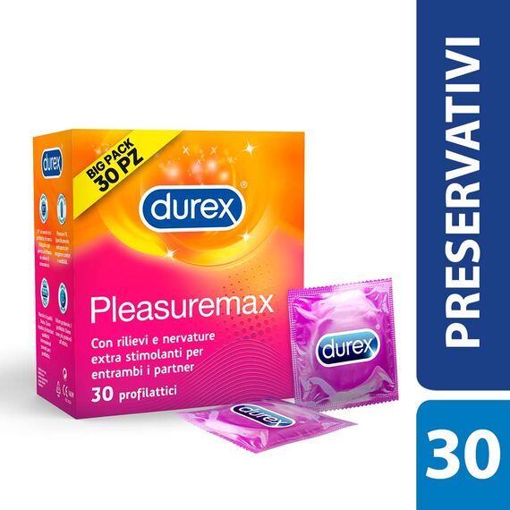 Durex Pleasuremax, Kondome mit Reliefen und Rippen, Maxiformat aus 30 Prophylaktischen