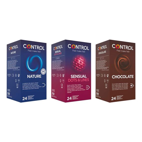 Control Funky Mix Geschenkbox mit klassischen, stimulierenden und aromatisierten Kondomen – 68 Kondome