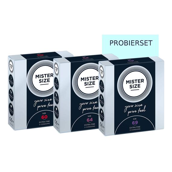 MISTER SIZE Kondome gefühlsecht hauchzart (60-64-69) 3x3 Probierset/extra dünn & extra fein/Kondom aus 100% Naturkautschuk-Latex in deiner Größe XXL "große Gefühle"