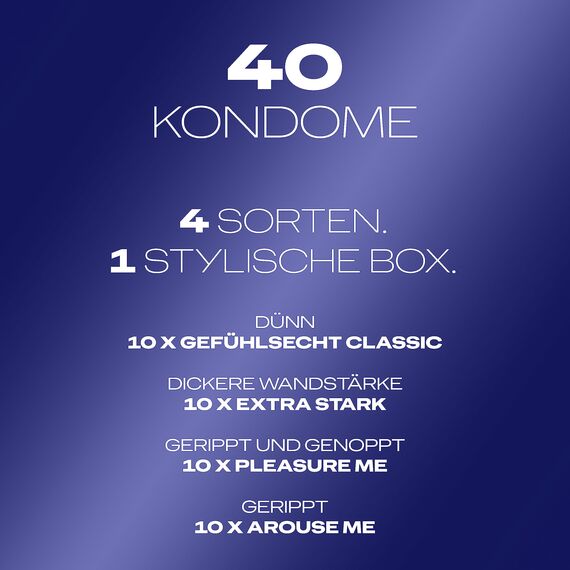 Durex Überrasch Mich Kondome-Mix – Mischung mit 4 verschiedenen Kondom-Sorten zum Ausprobieren – 80er Pack (2 x 40 Stück)