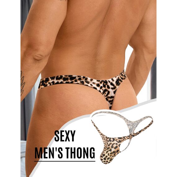 ohyeahlady String Tanga Herren Sexy Unterwäsche für Mann T-Back Slip Beule Ouvert Höschen Männer Große Größen Reizwäsche Sissy Dessous Low-Rise Unterhosen Thong Ouvert Underwear Leopard XL